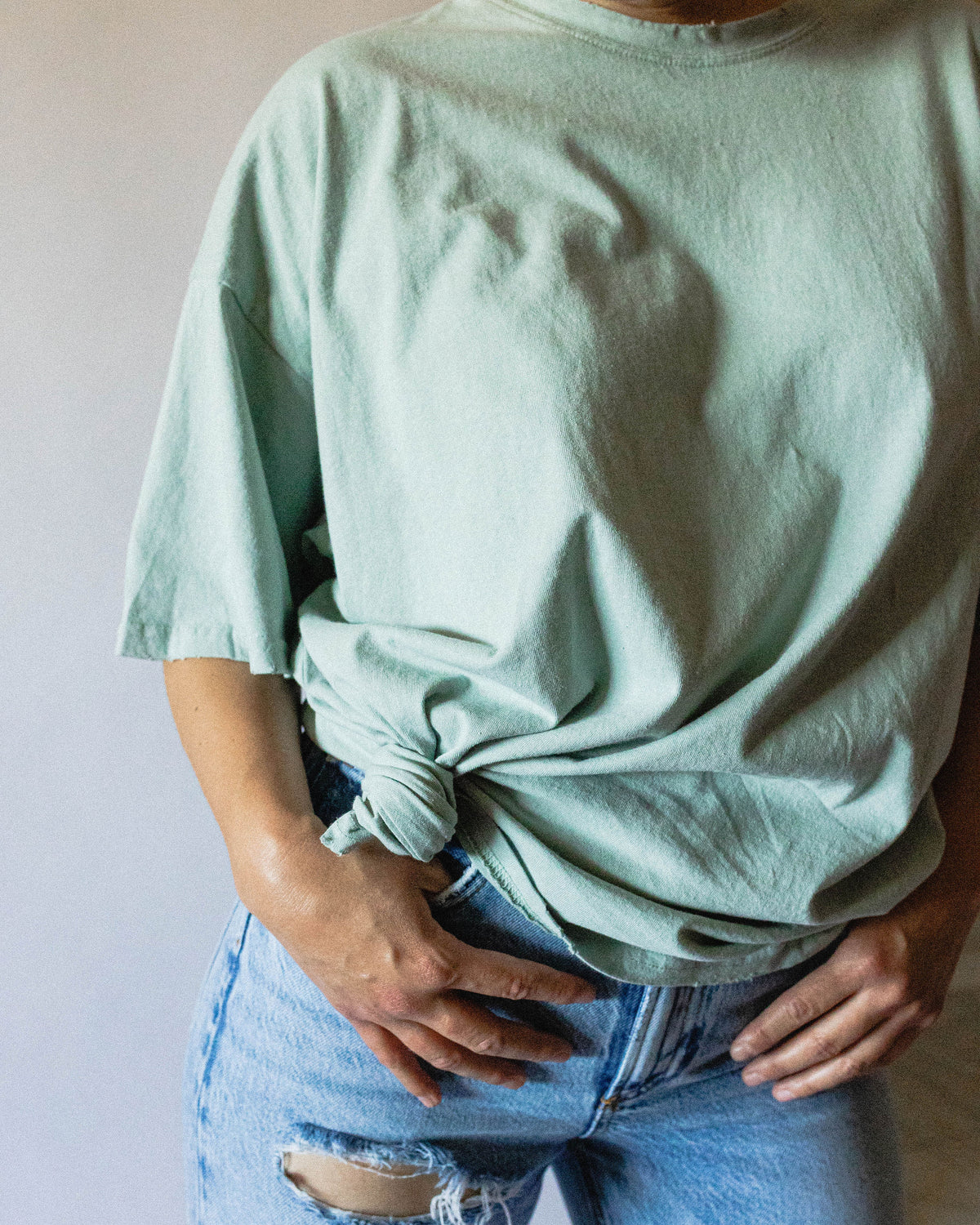 Distressed oversized tee top